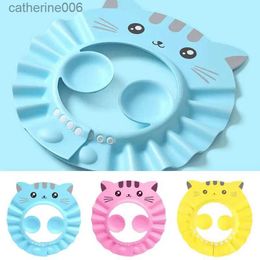 Shower Caps Cartoon Baby Shower Bath Cap Todder Kids Wash Hair Bailer Shampoo Cup Infant Care Tool Adjustable Protective Hair Wash HatL231110