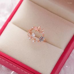 Cluster Rings Simple Flower Ring For Women Female Cute Bow Finger Romantic Birthday Gift Girlfriend Fashion Zircon Stone Jewellery