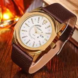 Wristwatches Drop Gold Watch Men Clock Leather Strap Casual Men's Quartz Watches Man Waterproof Date Military Relogio Masculino XFCS