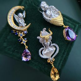 Pendants Unique Design Mediaeval Jewellery Two Tone Gold Italian Goddess Love Angel Pendant Necklace With Zircon Stone Retro Choker