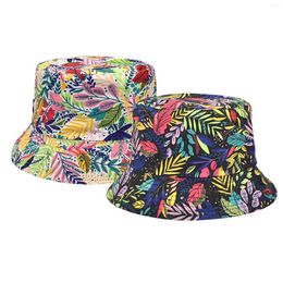 Wide Brim Hats Leaf Print Fisherman's Hat Europe And The United States Men Women Outdoor Sun Visor Summer Double Basin Sombreros