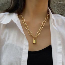 Pendant Necklaces Simple Fashion Metal Lock Pendants Punk For Women Gold Colour Hollow Chain Personality Gothic Neck Jewellery