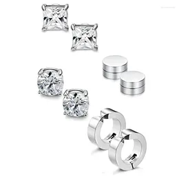 Backs Earrings WKOUD 4 Pairs Of Stainless Steel Ear Clip Set Magnetic Studs Without Perforation CZ 6MM Color For Men And Women