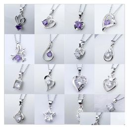 Pendant Necklaces 20Pcs/Lot Simple Sier Heart Love For Women Crystal Zircon Pendants Fashion Jewellery Mix Style Length 45Cm W Dhgarden Dhub0