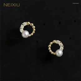 Stud Earrings Neixiu 925 Sterling Silver French Pea Pearl Earring Women Light Luxury Vintage 14K Gold Plated Jewellery Girlfriend Gift