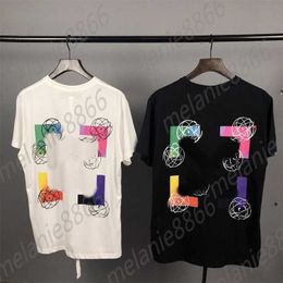 20ss Spring Summer Men's T-shirts Trend Simple Basic Letter Rainbow Arrow and Women's Short Sleeves Os Wide T-shirt