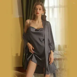 Women's Sleepwear REBEYULI Brand Women Loungewear Fashion Elegant Solid Color 2 Piece Sets Robe Gown 2023 Autumn Casual Sexy
