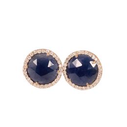 Natural Diamond Blue Sapphire Stud Earrings Pure 14K Solid Gold Fine Jewellery Manufacturer Size 12X12 MM Gift For Women And Girls