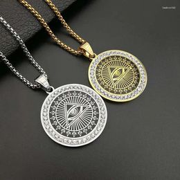 Pendant Necklaces Titanium Steel Vacuum Gold-plated Rhinestone Eye Of Providence Necklace