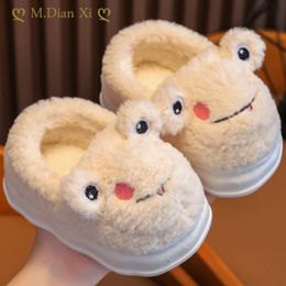 Winter Cotton pink bunny slippers for Kids - Cute Cartoon Design, Non-Slip Wrap Heels, Warm Indoor Home Shoes for Boys and Girls (House 231109)