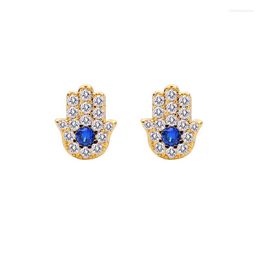 Stud Earrings Simple Design Earring Fashion Korean Blue Zircon Copper Palm For Women Wholesale Adjustable Date Gift