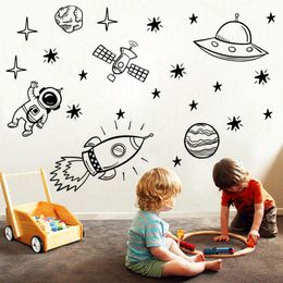 Wall Stickers Wallpaper Boys' Room Outer Space Nursery Wallpaper Rocket Spaceship Astronaut Vinyl Decoration Planet Decoration WL1585 230410