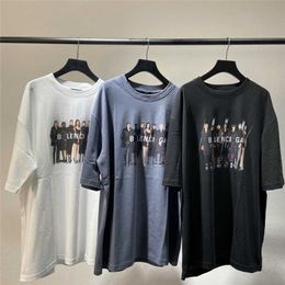 2023 New designer womens t shirt high-end Correct Version Classic Basic Band Portrait Print OS Loose Sleeve T-Shirt