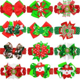 Hair Clips 12pcs Mix Lot Kids Christmas Day Ornaments Girls Red&Green Color Hairbands Bow Headbands Dual Purpose For Child