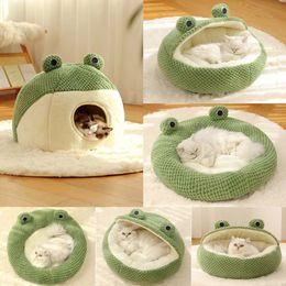 Cat Beds Furniture Cat Dog Warm Bed Plush Round Frog Pad Winter Snooze Deep Sleep Cushion Comfortable Soft Breathable Cat Dog House Pet Cat Nest 231109