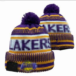 Men's Caps Los Angeles Beanies Lakers Beanie Hats All 3 Teams Knitted Cuffed Pom Striped Sideline Wool Warm USA College Sport Knit Hat Hockey Cap for Women's