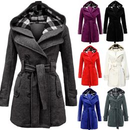 Jaqueta de inverno feminina quente com capuz seções longas cinto casaco duplo breasted coreano comentários roupas roupas femininas