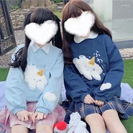 Women's Hoodies Harajuku Kawaii Lolita Cartoon Girl Cute Yellow Clothes Autumn Anime Embroidered Pullover Lamb Sweatshirts Women