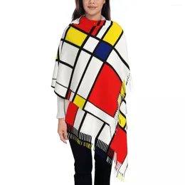 Scarves Piet Mondrian Scarf For Womens Winter Pashmina Shawls And Wrap Abstract Squares Lines Dutch Large With Tassel Daily Wear