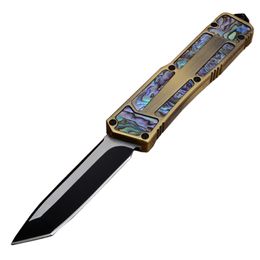 High Quality Gold Handle AUTO Tactical knife 440C 58HRC Black Two-tone Blade 4 Option Models EDC Pocket Knife Gift knives with nylon bag
