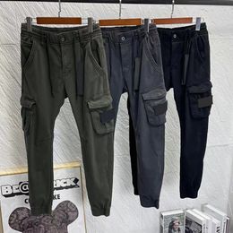 Men's Pants Drawstring Men's Cargo Pants Elastic Waist Autumn Winter Wool Coat Pocket Workwear Tactics Trousers MA673 230410