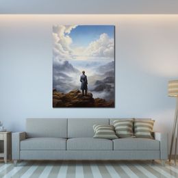 Misty Vale Panorama Canvas Print Artwork of a Man on Mountain Picture Giclee for Home Wall Decor