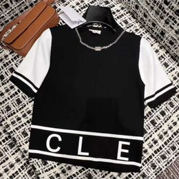 Womens Designer t shirt Shirt Summer Low Round Neck Tongle Simple Black White Contrast Ice Silk Knit Wide Slim Pullover Thin Sleeve