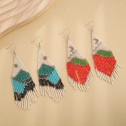 Dangle Earrings Rice Bead Geometry Originality Design Bohemia Hand Knitting Alloy Tassel Tide Simple Beaded