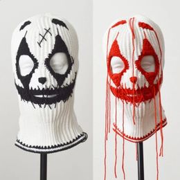 Beanie/Skull Caps Balaclava Hat for Adult Autumn Winter Knitted Hat Winter Mask Pography Props Terrifying Ghost Knitted Balaclava 231109