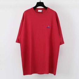 2023 New designer womens t shirt high-end Shirt {Straight} Seagull Front Back Embroidery Sleeve Band Perforated Red Loose Casual T-shirt