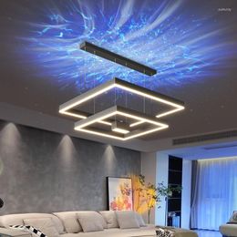 Chandeliers Square Dimmable Black And White Simple LED Chandelier For Living Room Bedroom El Hall Office Restaurant Apartment Villa