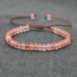 Charm Bracelets Women Bracelet Natural Stone Pink Quartz Beads Couples Braid Rope Adjustable For Men Jewelry Love Gift