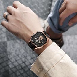 Wristwatches Men's Watch Square Fashion Trend Black Technology Youth Student Male British Style Watches