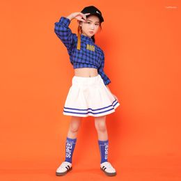 Stage Wear Kids Dance Ballroom Hip Hop Costumes For Girls Jazz Dancing Sweatshirt White Skirts Child Modern Show Clothes