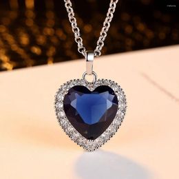 Pendant Necklaces Style Heart Of Ocean Blue Peach Forever Necklace Full Zircon Lovers Fashion Jewellery Gifts