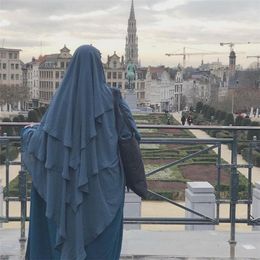 Ethnic Clothing Hijabs Abayas For Women Muslim Plain Treble Khimar Hijab Caps Scarf Headcover Prayer Garment Headdress Dubai Turkey Eid