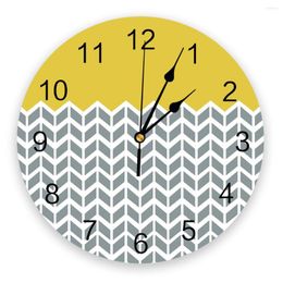 Wall Clocks Geometric Yellow Print Clock Art Silent Non Ticking Round Watch For Home Decortaion Gift