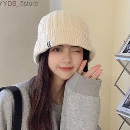 Wide Brim Hats Bucket Hats Korean Winter Fisherman Hats for Women Warm Wool Bucket Hat Cable Knit Cap Casual Foldable Knitted Panama Hat Outdoor Sun Cap YQ231110