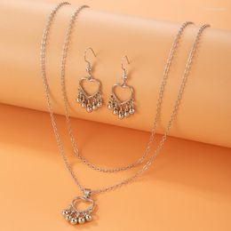 Necklace Earrings Set Exquisite Heart Pendant For Women Charms Silver Color Alloy Metal Drop E Arring Jewelry 21799