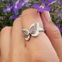 Cluster Rings Purple Pink Butterfly Wedding Ring Fashion Size 6-10 Butterlfy Women