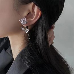 Stud Earrings 1 Pair Cool Sweet Amethyst Rose Flower For Women Punk Branches Leaves Long Earring Girls Jewelry Gift Pendientes