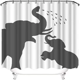 Shower Curtains Animal Fabric Curtain Family Elephant Silhouette Waterproof Polyester Bathroom Set With Hooks Funny Home Decor