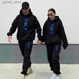 Men's Hoodies Sweatshirts Couple Sportwear Set KING QUEEN Hoodies Two-Piece Lover Hooded Suits Hoodie Pants 2pcs Set Streetwear Men Women Matching Clothes Q231110