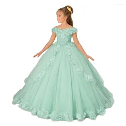 Girl Dresses Princess Elegant Flower For Wedding Lace 3D Applique Off Shoulder Floor Length Dress Kids First Communion Gowns
