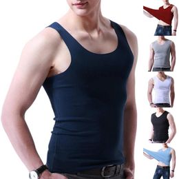 Men's Tank Tops Slim Fit Seamless Sporty Men Vest Solid Colour Sleeveless V Neck Top