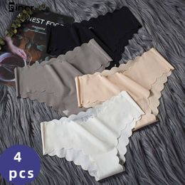 4 Pcs Lot Seamless Women's Plain Panties Set Solid Underwear for Women Silk Slips Underpanties Panty Woman Culotte Mujer