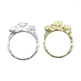 Cluster Rings 1pcs 17mm 24K Gold Color Plated Brass Ring Plum Flower Can Adjust Fashionable Woman Jewelry Charms Pendants