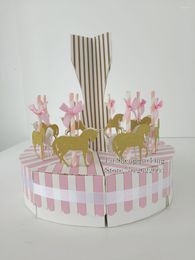 Gift Wrap Pink Blue Merry-go-round Shape Candy Paper Box. Chocolate Box Baby Shower Wedding Supplies 10set/lot