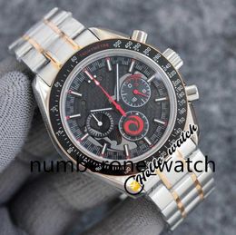 Men watch 44mm Apollo Commemorative Edition Watches Dark Side Moon 311.92.44.30.01.001 Quartz Chronograph Mens Watch PVD Black Steel Leather Strap