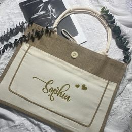 Gift Wrap Personalised Name Shopping Tote Bag with pockets Easter Gift Burlap Bags Wedding Gifts For Bridesmaid Christmas Storage Gift 231109